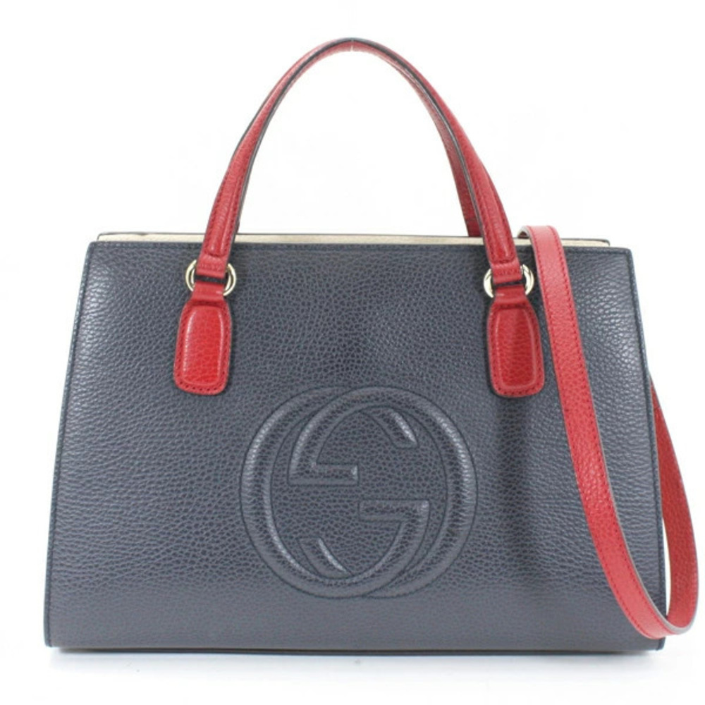 GUCCI Soho 2way Shoulder Bag Navy Blue White Red Leather Tricolor Set